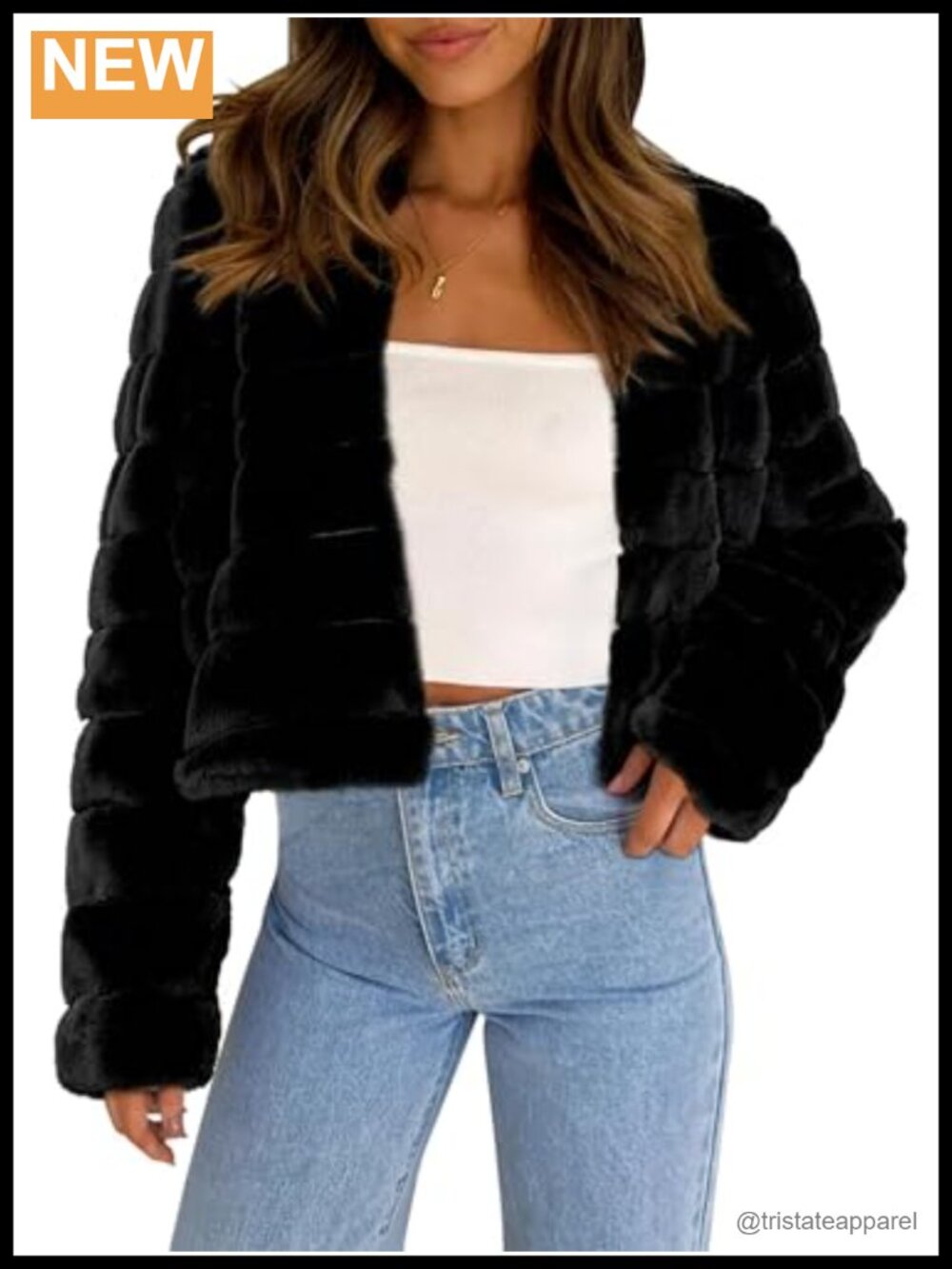 Allegra K Women's Faux Fur Jacket Cropped Fluffy Winter Coat Long Sleeve